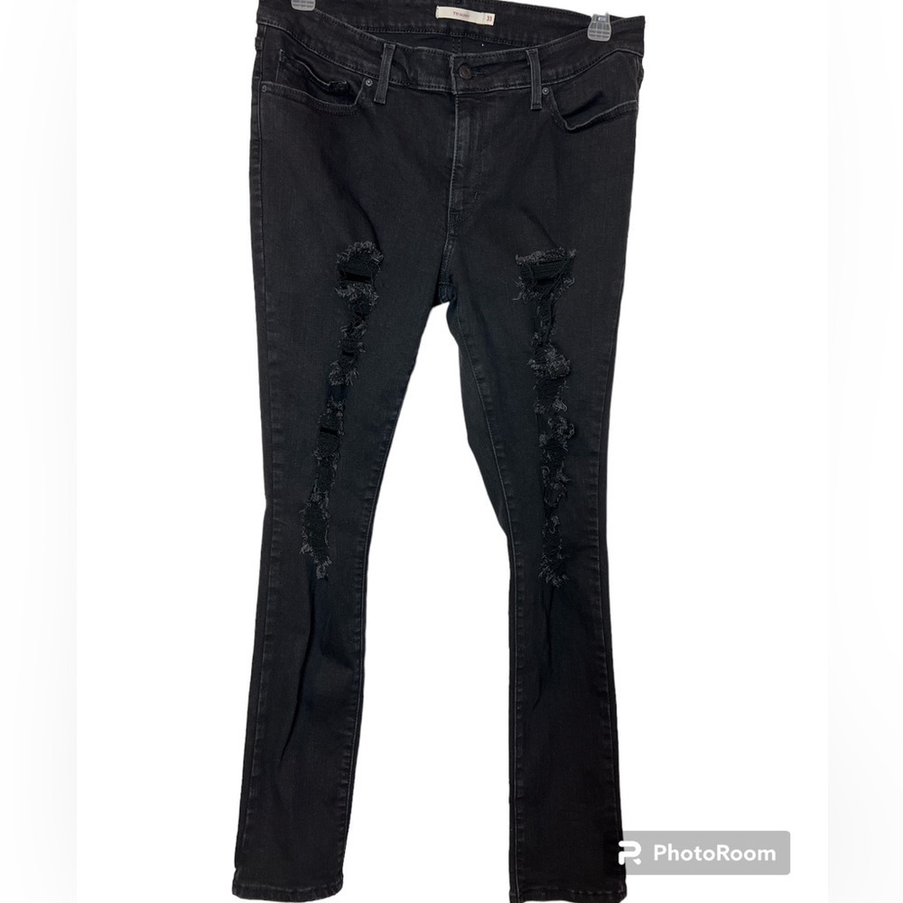 Levis 711 Womens Size 33 Skinny Fit Distressed Black Charcoal Denim Jeans